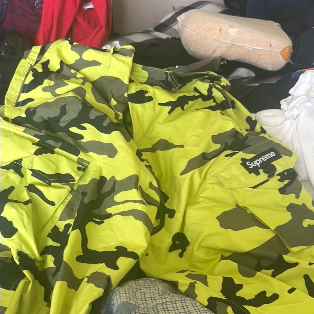 Supreme Yellow and Black Cargo Pants Camouflage Design Goretex